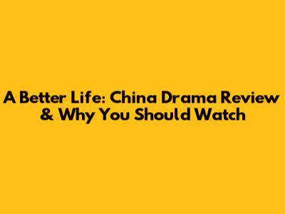 A Better Life: China Drama Review & Why You Should Watch
