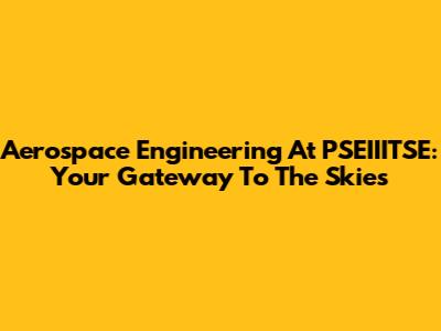 Aerospace Engineering At PSEIIITSE: Your Gateway To The Skies