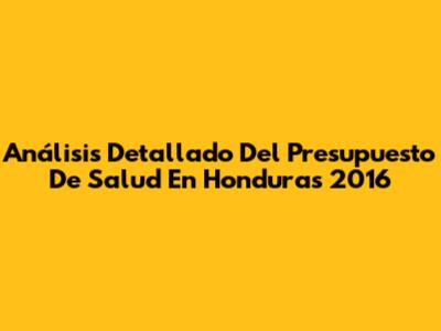 Análisis Detallado Del Presupuesto De Salud En Honduras 2016