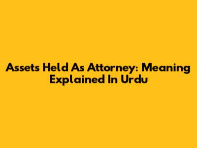 Assets Held As Attorney: Meaning Explained In Urdu