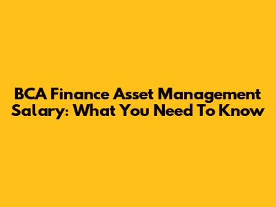 BCA Finance Asset Management Salary: What You Need To Know