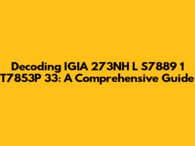 Decoding IGIA 273NH L S7889 1 T7853P 33: A Comprehensive Guide