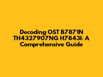 Decoding OST B7871N TH4327907NG H7843I: A Comprehensive Guide