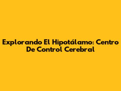 Explorando El Hipotálamo: Centro De Control Cerebral