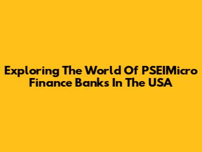 Exploring The World Of PSEIMicro Finance Banks In The USA