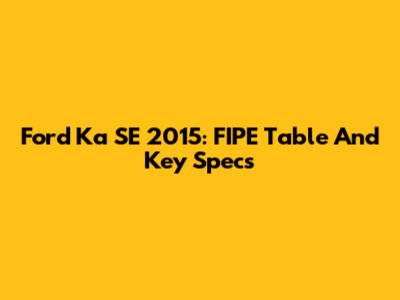 Ford Ka SE 2015: FIPE Table And Key Specs