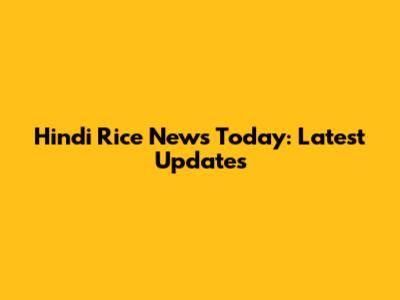 Hindi Rice News Today: Latest Updates
