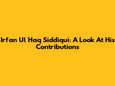Irfan Ul Haq Siddiqui: A Look At His Contributions