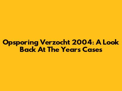 Opsporing Verzocht 2004: A Look Back At The Year's Cases
