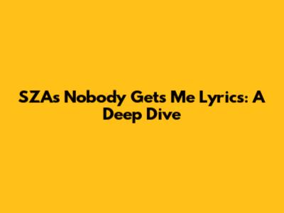 SZA's 'Nobody Gets Me' Lyrics: A Deep Dive