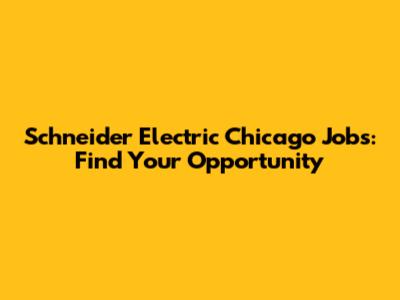 Schneider Electric Chicago Jobs: Find Your Opportunity