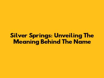 Silver Springs: Unveiling The Meaning Behind The Name