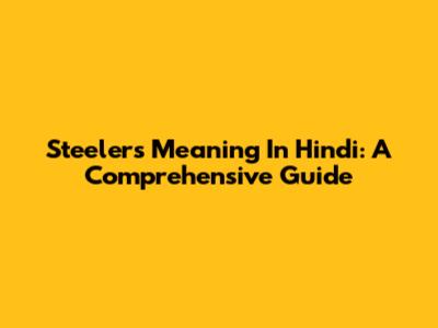 Steelers Meaning In Hindi: A Comprehensive Guide