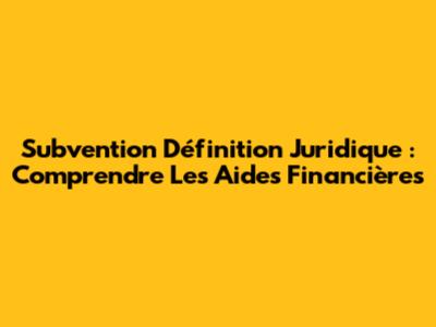 Subvention Définition Juridique : Comprendre Les Aides Financières