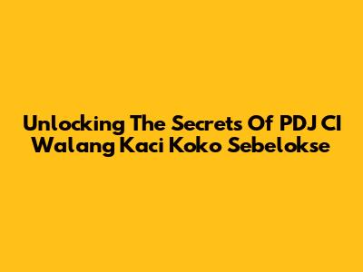 Unlocking The Secrets Of PDJ CI Walang Kaci Koko Sebelokse