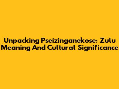 Unpacking 'Pseizinganekose': Zulu Meaning And Cultural Significance