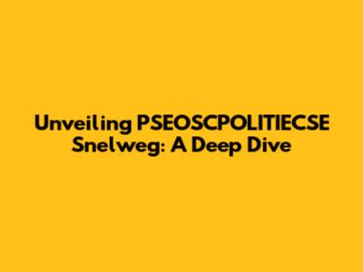 Unveiling PSEOSCPOLITIECSE Snelweg: A Deep Dive