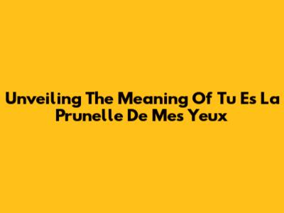 Unveiling The Meaning Of 'Tu Es La Prunelle De Mes Yeux'