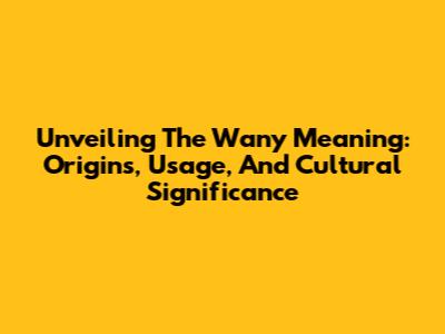Unveiling The Wany Meaning: Origins, Usage, And Cultural Significance